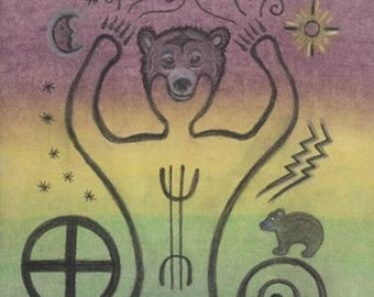 Bear Totem Strength & Healing Petroglyph Portrait by Azurae Windwalker, Shamanic Artist Healer