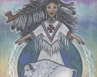 White Buffalo Calf Woman Healing Earth Portrait to Bring in Divine Feminine Frequencies by Shamanic artist healer Azurae Windwalker