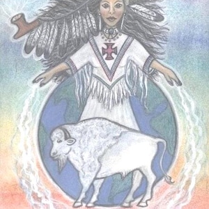 Portret vrouw wit buffelkalf, heilige geest kunst van Azurae Windwalker