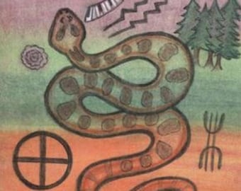 Rattlesnake of Transformation Snake Totem Petroglyph Portrait - Root Chacra - by shamanic healer  artist Azurae Windwalker