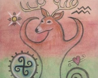 Deer Totem Petroglyph Portrait for Love, Awareness, Compassion Metaphysical  Awareness by shamanic artist healer, Azurae Windwalker