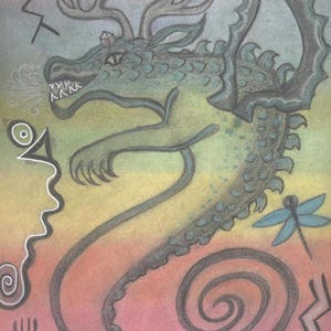 Retrato petroglífico de Uktena, protector de la tierra del dragón cherokee, por la artista chamánica y sanadora Azurae Windwalker