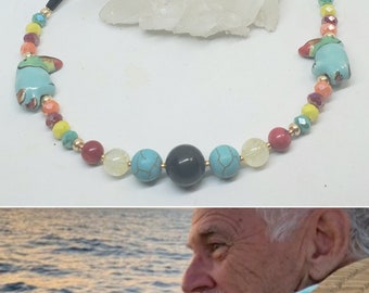 Parrothead Ode to JIMMY BUFFETT Energy Amulet in Shungite, Coral,  Citrine & Carribean Blue Howlite  by Azurae Windwalker