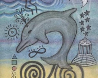 Dolphin Totem Healing Petroglyph Portrait - Sound, Touch and Dreamtime Healing - by Azurae Windwalker shamanic artist healer