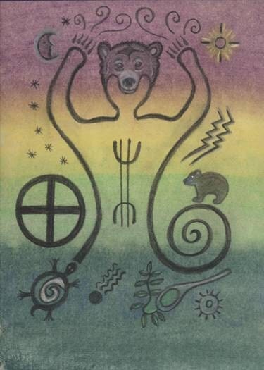 Bear Totem Strength & Healing Petroglyph Portrait by Azurae Windwalker, Shamanic Artist Healer