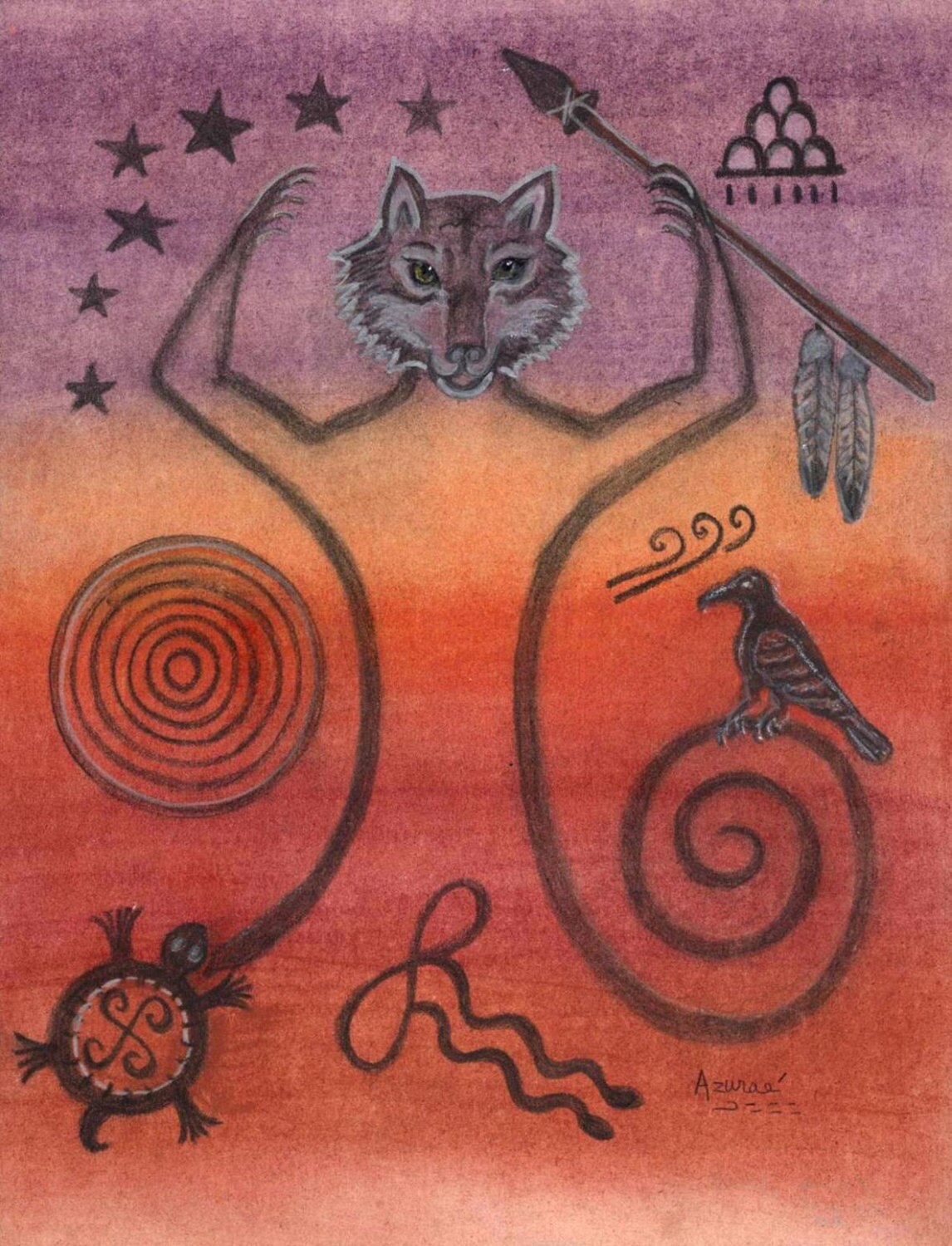 Wolf Krieger Lehrer Geist Tor Petroglyph Portrait Fur Etsy