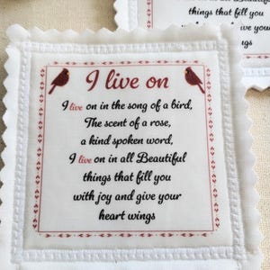 Handmade Memorial Sew On Patch: "I Live On" Memory Bear/Bunny Keepsake