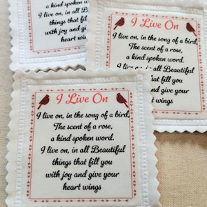 Handmade Memorial Sew On Patch: "I Live On" Memory Bear/Bunny Keepsake