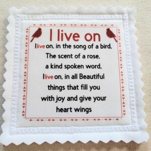 Handmade Memorial Sew On Patch: "I Live On" Memory Bear/Bunny Keepsake