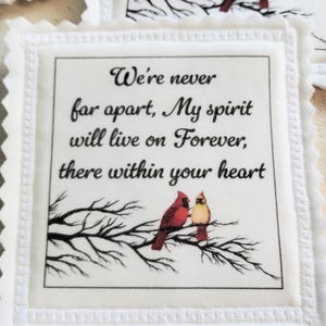 Handmade Cardinal Fabric Patch: Memorial Sew-On Patch "We're never far apart".....