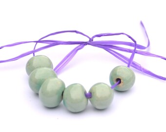 6 pieces of Handmade Ceramic SMALL Beads Round in MintGreen