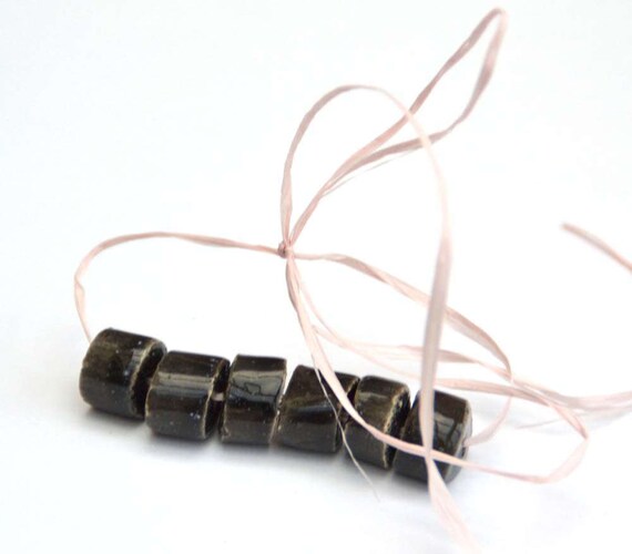 Handmade Ceramic Beads Tube In Black With Tiny White Speckles Etsy