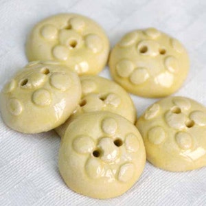 6 pieces Handmade Ceramic Round Buttons in Pastel Yellow image 1