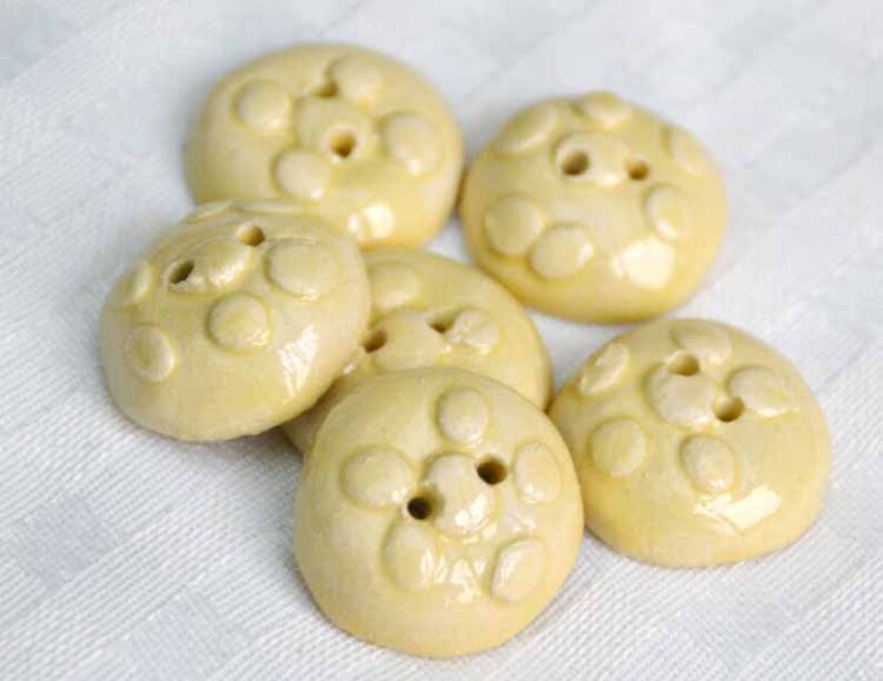 6 pieces Handmade Ceramic Round Buttons in Pastel Yellow image 1