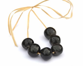 Handmade Ceramic Beads Round in Charcoal Black