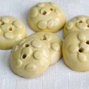 6 pieces Handmade Ceramic Round Buttons in Pastel Yellow image 2