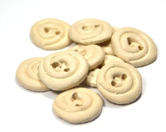 3 pieces Handmade Ceramic Round Buttons CremeColored