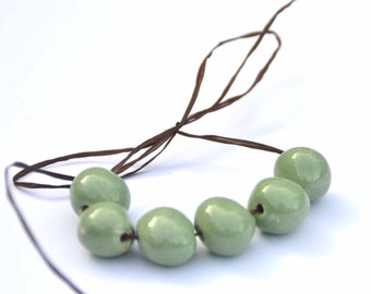 Handmade Ceramic Beads Round in Jade Green