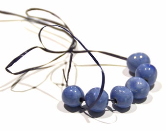 6 pieces of Handmade Ceramic MEDIUM Beads Round in SkyBlue