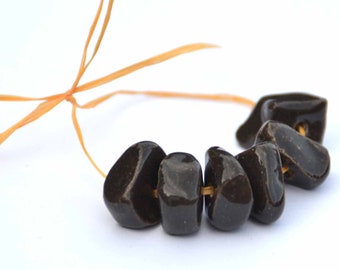 Handmade Ceramic Beads Pebble in ChocolateBrown