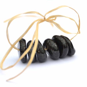 Handmade Ceramic Beads Roundel in Charcoal Black image 1