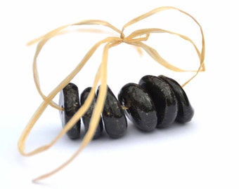 Handmade Ceramic Beads Roundel in Charcoal Black