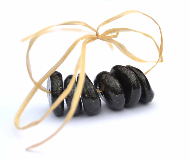 Handmade Ceramic Beads Roundel in Charcoal Black image 1