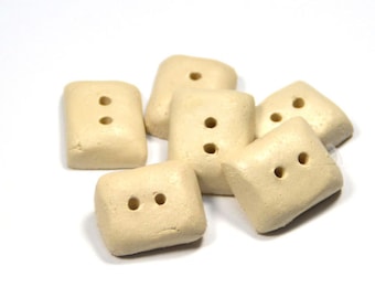 6 pieces Handmade Ceramic Rectangular Buttons CreamColored Matte