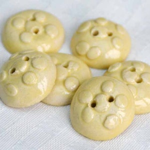 6 pieces Handmade Ceramic Round Buttons in Pastel Yellow image 3