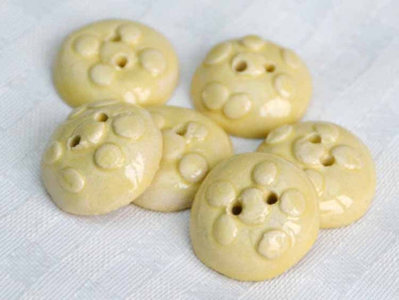 6 pieces Handmade Ceramic Round Buttons in Pastel Yellow image 3