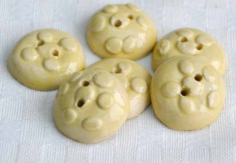 6 pieces Handmade Ceramic Round Buttons in Pastel Yellow image 4