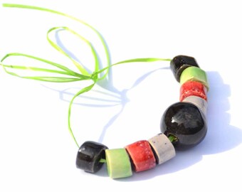 Christmass Thoughts. Ceramic Beads, Set of Various Shapes, Handpainted in high Glossy Glazes in Various Colors