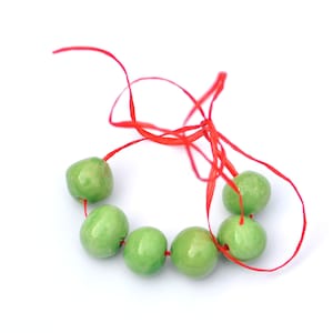 6 pieces of HandMade Ceramic MEDIUM Beads Round in GrassGreen