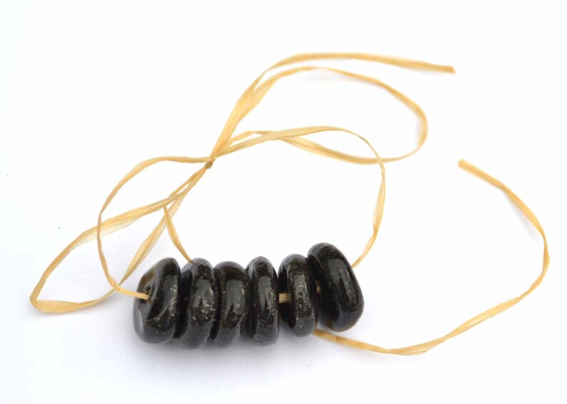 Handmade Ceramic Beads Roundel in Charcoal Black image 2
