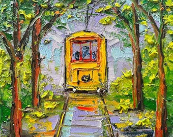 San Fran Cable Car Painting: Cityscape Charm on Canvas, Perfect Wall Decor, Original painting by a Bay Area artist