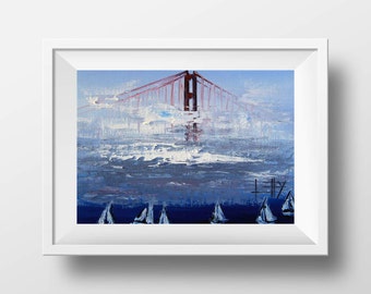 Golden Gate Bridge, San Francisco Art Print, Signed Fine Art Archival Giclee Open Edition Print, Original Oil Painting by Artist Lisa Elley