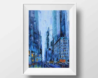 New York Print, Brooklyn Bridge, NYC, Landscape Print, New York City,  Modern Cityscape, New York,Artwork by San Francisco Artist Lisa Elley