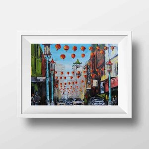 Chinatown San Francisco Kunst Giclée-Druck, signierter Fine Art Archival Open Edition Druck, Stadtbild von der Künstlerin Lisa Elley