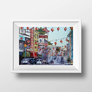 Chinatown San Francisco Kunstdruck, signiertes Fine Art Archival Open Edition Print, Original buntes Ölgemälde von Künstlerin Lisa Elley