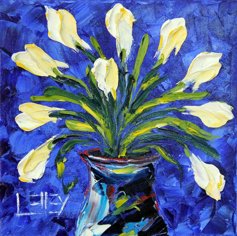 Blue Tulips Fine Art Print, Colorful Flowers Fine Archival Giclee Open Edition Print, Original Painting by Award Winning Artist Lisa Elley image 2