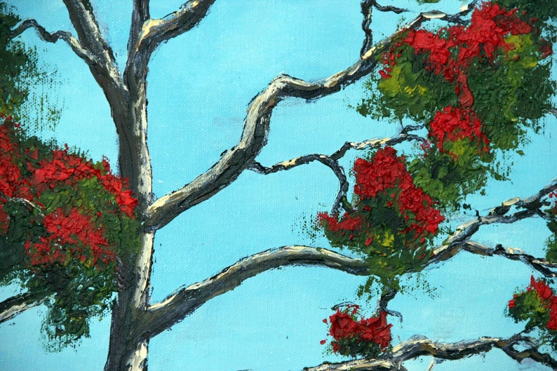 New Zealand Print, Fine Art, 11 x 14, Giclee, Oil Painting Palette Knife Landscape, Native Christmas tree, Pohutukawa, Artwork by Lisa Elley image 4