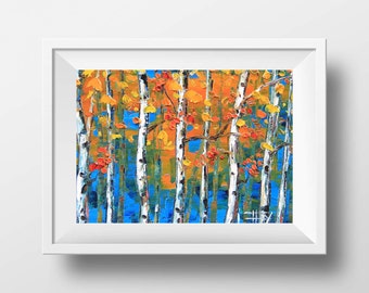 Birch Art Print,  Winter, Giclee, Trees Open Edition Archival Quality, 8 x 10, 11 x 14, Signed Artwork by San Francisco Artist Lisa Elley