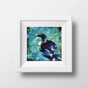 New Zealand Art, Bird Print, Tui Bird, Art 8x8, Signed Archival Art Print by Award Winning San Francisco and New Zealand Artist Lisa Elley