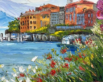 Captivating Lake Como Oil Painting: Tranquil Waters, Majestic Mountains | Original Artwork | Italian Landscape | Home Decor | Gift Idea