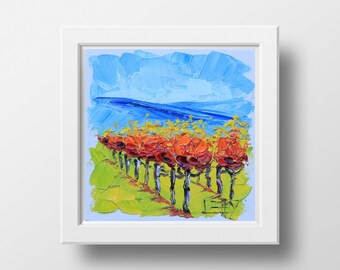 Vineyard Art Print, California Vineyard, Napa Valley, Wine Country, Wine, Vines, Grapes, Kitchen Decor, Original Oil Painting, Palette Knife