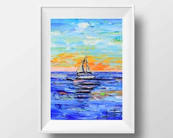 Sailboat Print, Boat Print, Nautical Decor, Sail Boats, California Art, Seascape, Ocean Print, 8x10, Monterey Bay, Palette Knife, California