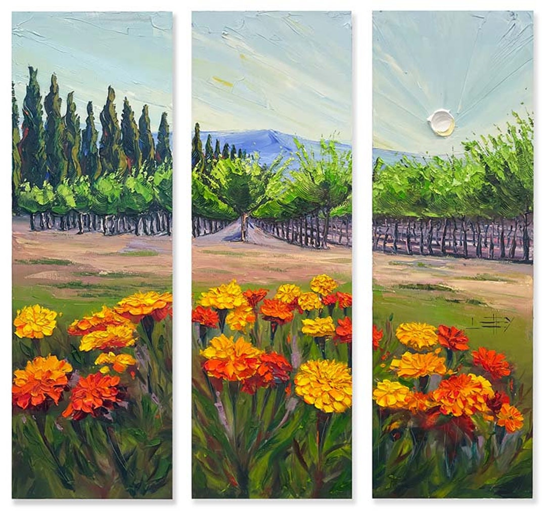 Vineyard Serenity Original Oil Painting, Rustic Winery Art, 36x36