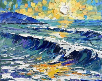 Van Gogh Inspired Ocean Wave Sunset, Original Oil Painting, Vibrant Seascape Art, Home Decor, Unique Gift, Coastal Wall Art, Impressionist