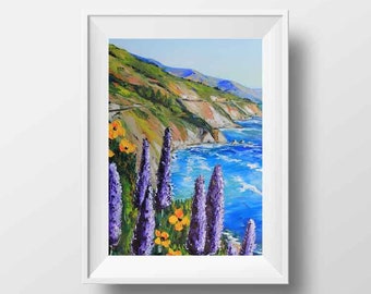 California Big Sur Giclee Print, Coastal Beach Landscape Art, 8x10, 11x14, 12x16 Original Modern Artwork by San Francisco Artist Lisa Elley