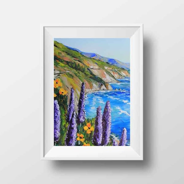 California Big Sur Giclee Druck, Küstenstrand Landschaft Kunst, 8x10, 11x14, 12x16 Original Modernes Kunstwerk von San Francisco Künstlerin Lisa Elley